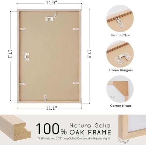 puthiac 11x17 Solid Oak Wood Picture Frames, Natural Oak, 3 Pack