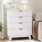 Xixini Fluted Nightstand with 4 Drawers, 31.5" Wide Side Table, White