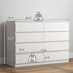 Vibe & Dine Double Dresser 8 Drawer, Modern Wooden Chest of Drawers with Wide Storage for Closet, Bedroom, Living Room, White