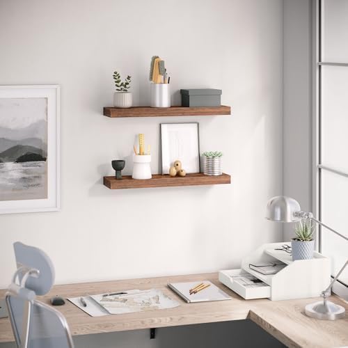Ballucci Floating Shelf, 2-Pack 24" Rustic Brown Floating Shelves for Wall, Wood Wall Shelf for Home Décor, Floating Shelves for Bathroom, Living Room, Bedroom, 8" Deep Wall Shelves
