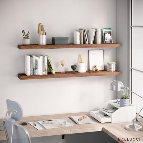 Ballucci Floating Shelves for Wall, 48" Wood Wall Shelf Set of 2, with Invisible Brackets for Bathroom, Living Room, Bedroom, Kitchen, Nursery, 8" Deep, Rustic Brown