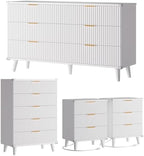 Modern Dressers and Nightstands Set 4-Piece, 2 Nightstands + 5 + 6-Drawers