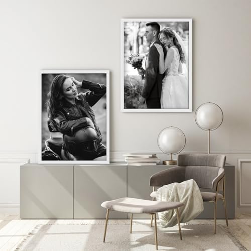 puthiac 24x36 Solid Oak Wood Picture Frame, White, 1 Pack