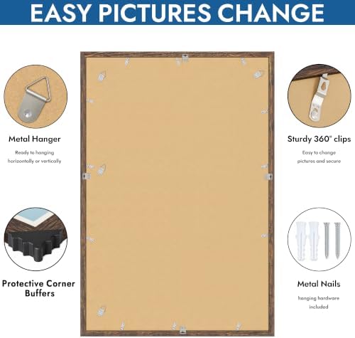Hongkee 24x36 Poster Frame Set of 4, 24 x 36 Rustic Brown Wood (Mat 20x30)