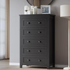 BORNOON Tall 5-Drawer Dresser, Modern Wooden Storage Chest of Drawers, Dresser TV Stand, Wood Drawer Organizer with Metal Handles for Bedroom, Living Room, Hallway