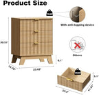 Xixini Fluted Nightstand with Charging Station, Tall Bedside Table, Oak