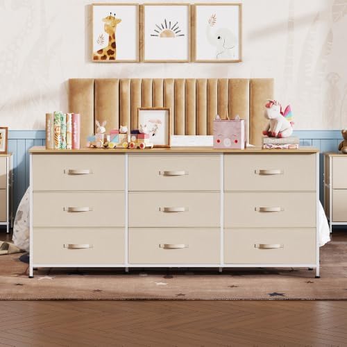 WLIVE Dresser TV Stand for 75 Inch TV, 9 Drawer Dresser for Bedroom