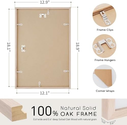puthiac 12x18 Solid Oak Wood Picture Frame, Natural Oak, 1 Pack