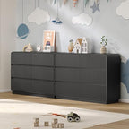 BORNOON Dresser for Bedroom with 6 Drawers, Fluted Chest of Drawers with Round Curved Corner, Hidden Handles, Modern Wood Storage Organizer for Bedroom, Nursery, Living Room
