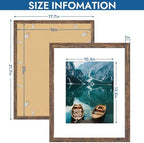 Hongkee 16x20 Frames Set of 4, 16 x 20 Rustic Brown Wood Style(Mat 11x14)