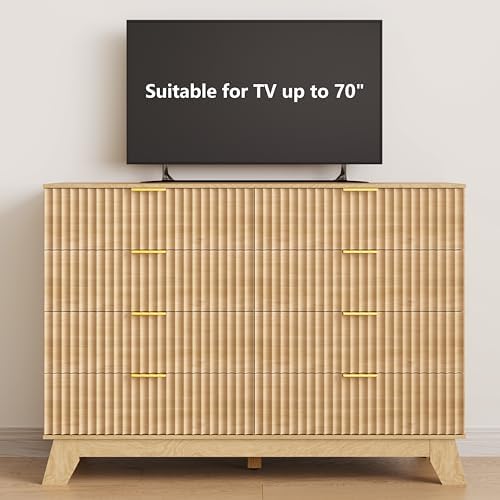 HUANLEGO 48" W Tall Fluted Dresser for Bedroom with 8 Drawer, Oak