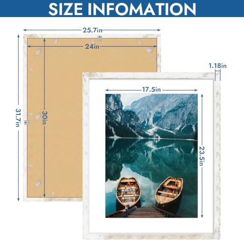 Hongkee 24x30 Frame Set of 4, 24 x 30 Distressed White Wood(Mat 18x24)