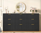 TEENFON Fluted Dresser for Bedroom with 9 Drawers, 63" Wide Modern Chest of Drawers with Metal Handle & Curved Profile Design, Wood Closet Clothes Storage Organizer for Living Room, Hallway, Black