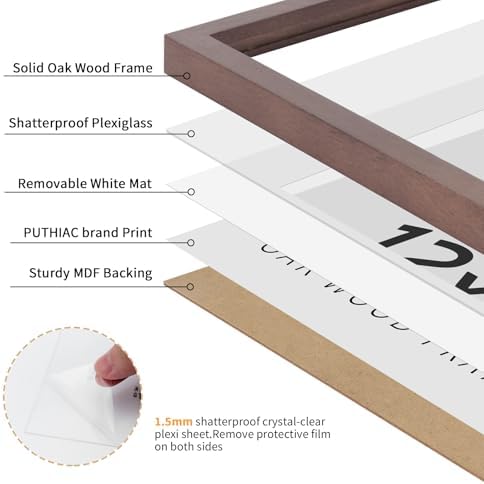 puthiac 12x12 Solid Oak Wood Picture Frames, Walnut, 3 Pack