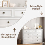 51" Wide Farmhouse 9 Drawer Dresser for Bedroom, White