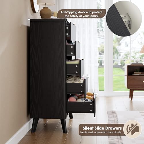 GarveeHome Fluted Dresser for Bedroom with 5 Deep Drawers, Black