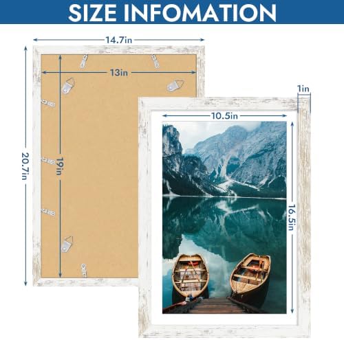 Hongkee 13x19 Picture Frame Set of 4, 13x19 Distressed White Wood,Mat 11x17