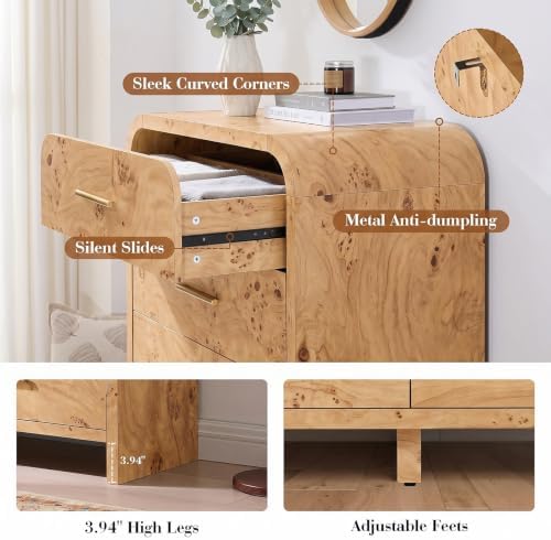 Curved Drawer Dresser for Bedroom with 5 Drawers, 31'' Wide Chest of Drawer