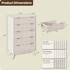 47" Wide Fluted 6 Drawers Dresser for Bedroom,Curved Edge,White