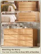 Modern 54" Wide 7 Drawers Dresser with Curved Profile Design,Oak
