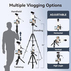 Vlogging Kit for iPhone, Android, YouTube Starter kit Content Creator Equipment with 60'' Extendable Fullsize Tripod, Soft Light and Shotgun Microphone for Vlogging, YouTube, TikTok