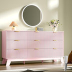 HUANLEGO Fluted Dresser for Bedroom with 9 Drawers, Pink
