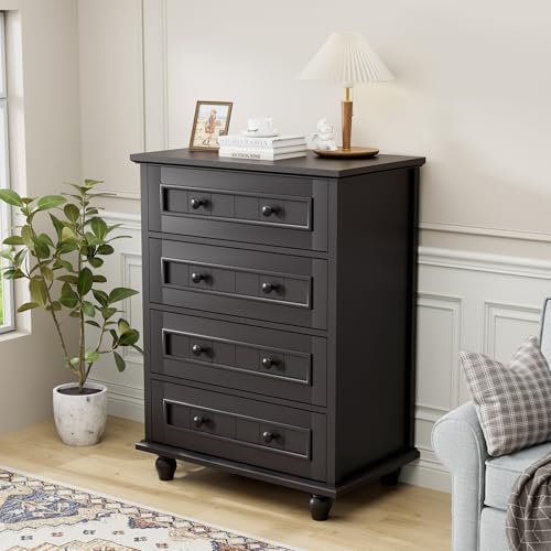 4 Drawer Dresser for Bedroom, 35'' Tall Storage Chest of Drawers, Black