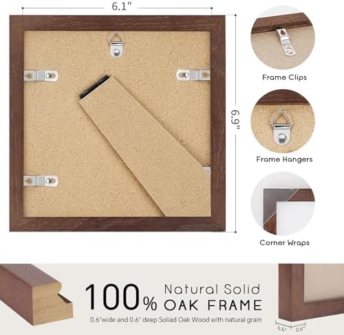 puthiac 6x6 Solid Oak Wood Picture Frame, Walnut, 1 Pack