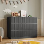 BORNOON Dresser for Bedroom with 6 Drawers, Fluted Chest of Drawers with Round Curved Corner, Hidden Handles, Modern Wood Storage Organizer for Bedroom, Nursery, Living Room