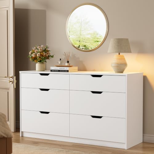 YESHOMY Dresser for Bedroom, 47.2" Modern Wood Chest with 6 Drawers, White