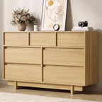 7 Drawer Oak Dresser for Bedroom, 51.5" Wide Mid Century Modern Dresser