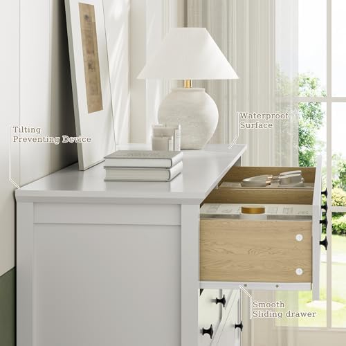 Tradare White Dresser for Bedroom, 8 Drawer Dresser with Metal Handles, 55" Wide Modern Dressers & Chest of Drawers for Living Room, Hallway, Entryway