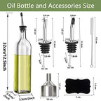 Leaflai Olive Oil Dispenser Bottle, 2 Pcs Glass Olive Oil Dispenser and Vinegar Dispenser Set with 2 Stainless Steel Pourers, 4 Labels,1 Brush and 1 Funnel Oil Bottles for Kitchen (500ml)