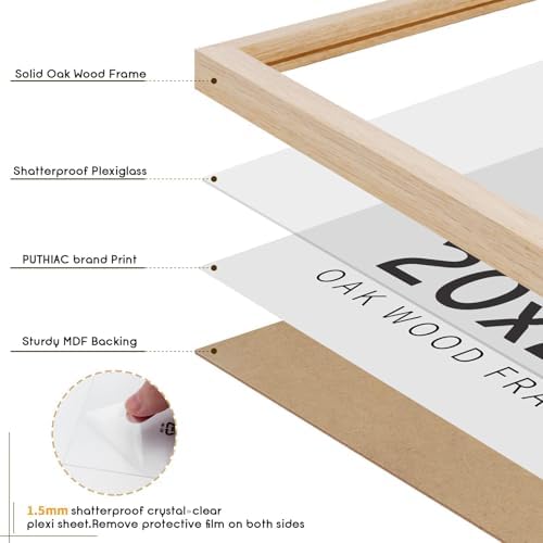 puthiac 20x24 Solid Oak Wood Picture Frames, Natural Oak, 3 Pack