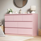 Modern 7 Drawer Dresser for Bedroom,Pink Wood Chest of Drawers,Closet Clothes Storage Organizer with Deep Drawers for Living Room Hallway Entryway,Nursery (15.3" D x 47.2" W x 32.3" H)
