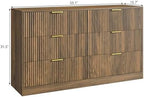 Walnut 6 Drawer Dresser for Bedroom, 55'' Wide Wood Chest of Drawers, Modern Fluted Bedroom Dressers with Drawers, Large Dresser TV Stand Mid Century Double Dresser for Living Room, Hallway