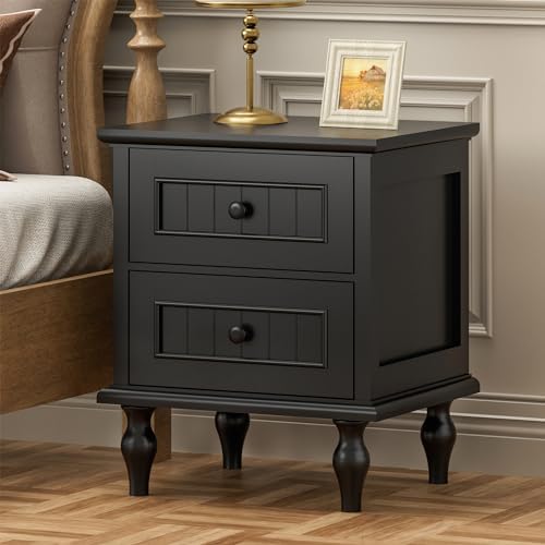 Black Nightstand Set of 2, Vintage Bedside Tables with Drawers for Bedroom