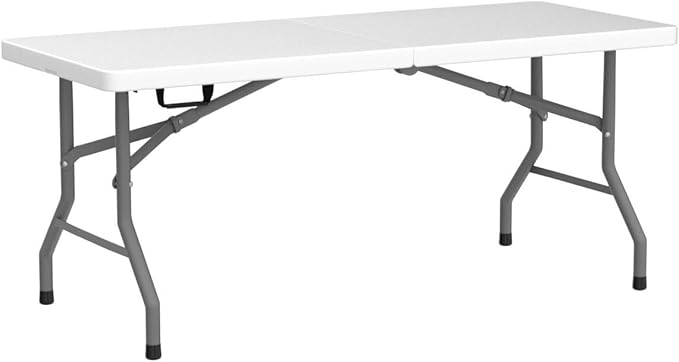 FDW Folding Half Portable Foldable Table for Parties Backyard Events (White, 6 FT 70 * 29) (White, 6 FT)