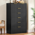 TEENOFN Fluted Dresser for Bedroom with 7 Drawers, 48" Tall Modern Chest of Drawers with Metal Handle, Wooden Dresser TV Stand, Wood Closet Clothes Storage Organizer for Living Room, Hallway, Black