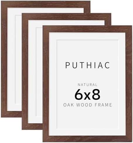 puthiac 6x8 Solid Oak Wood Picture Frames, Walnut, 3 Pack