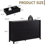 CHUWELL 55" Wide Black 8 Drawer Dresser for Bedroom with Solid Wood Legs