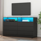 Gyfimoie Black 6-Drawer Dresser for Bedroom w/Power Outlet and LED Light