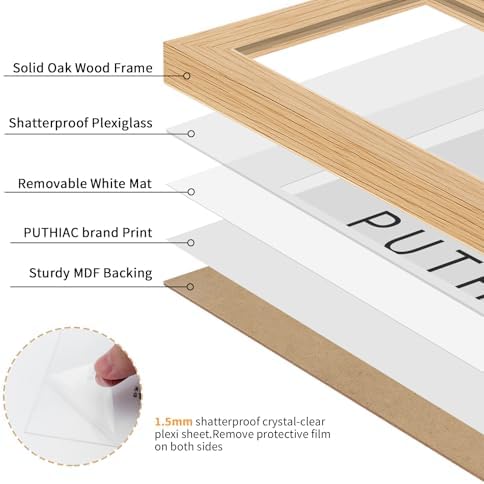 puthiac 6x8 Solid Oak Wood Picture Frame with 5x7 Mat, Natural Oak, 1 Pack
