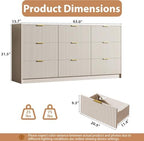 MAISONARIA Beige 9 Drawer Dresser for Bedroom, 63" Wide Modern Fluted Dresser with Gold Metal Handles, Chest of Drawers for Bedroom, Living Room, Entryway, Hallway