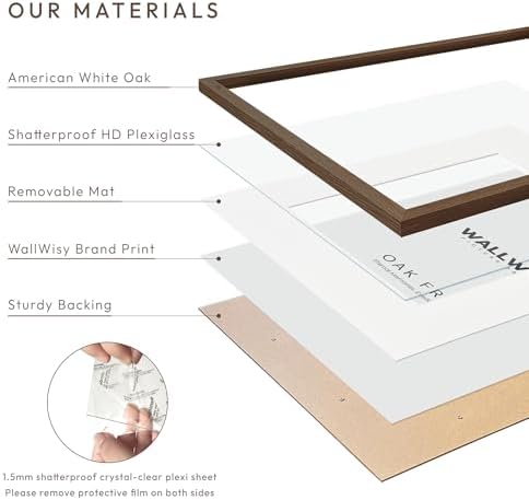 8x8 Picture Frames, Solid Oak Wood 8x8 photo Frame with Mat to 4x4