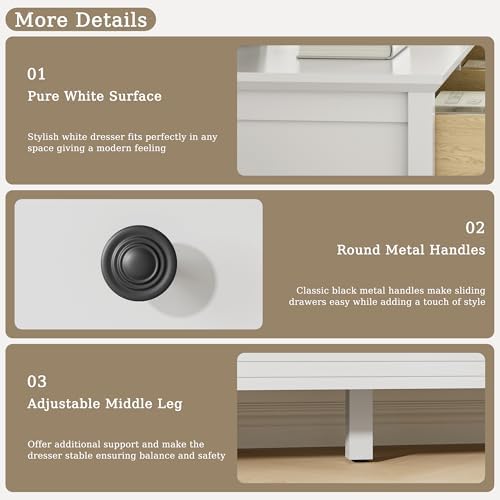 Tradare White Dresser for Bedroom, 8 Drawer Dresser with Metal Handles, 55" Wide Modern Dressers & Chest of Drawers for Living Room, Hallway, Entryway
