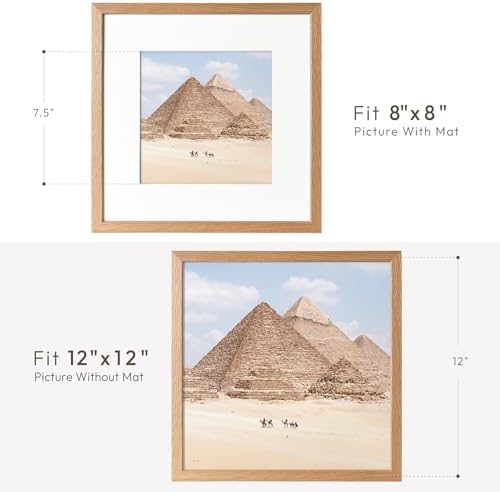 12x12 Wood Frame, Solid Oak 12x12 Picture Frames with Mat to 8x8
