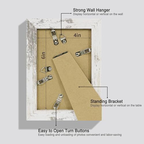 Hongkee 4x6 Picture Frame Set of 4, Made of Real Glass and Multicolour Frame, 4 by 6 Photo for Wall or Tabletop - Display Picture 3.5x5 with Mat or 4x6 Without Mat