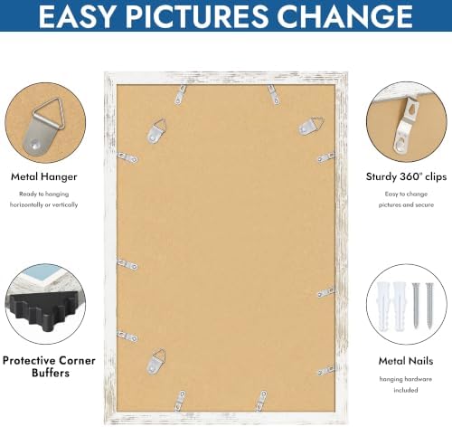 Hongkee 12x18 Picture Frame Set of 4,12x18 Distressed White Wood,Mat 8.5x11