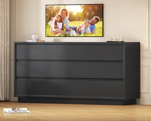 TEENFON 63" Dresser for Bedroom with 9 Drawers, Black Dresser with Metal Slide, Bedroom Dressers, Wood Dressers & Chests of Drawers for Bedroom, Hallway, Black
